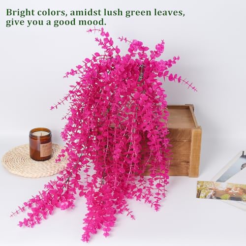 RECUTMS Artificial Plants Fake Hanging Vine Plant Hanging Eucalyptus Vine Artificial Leaves Greenery Plastic Plants for Indoor Bedroom Wall Decoration Outdoor Porch Home Wedding Decor(Pure Fuchsia) - color: Pure Fuchsia, size: Hanging Plants
