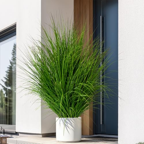 large Artificial Cattail Reed Grass Big fake grass indoor outdoor realistic floor plants faux plastic plantas synthetic pampas grass for home living room corner office patio front porch bonsai decor - color: Green, size: 4.8 FT