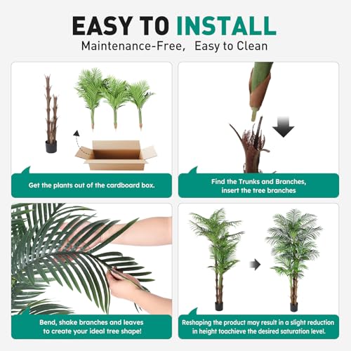 Tall Triple Golden Cane Palm Artificial Tree 7ft, Large Topical Fake Tree with 24 Realistic Leaves Artificial Plants in Pot for Indoor Outdoor Home Office Living Room - style: 7 ft