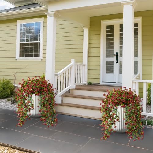 Artificial Hanging Flowers for Outdoors, 2 Pcs Fake Hanging Faux Plants Flowers Spring Summer Decor, UV Resistant Artificial Realistic Flower for Front Door Porch Planter Patio Garden(Brown) - color: Brown