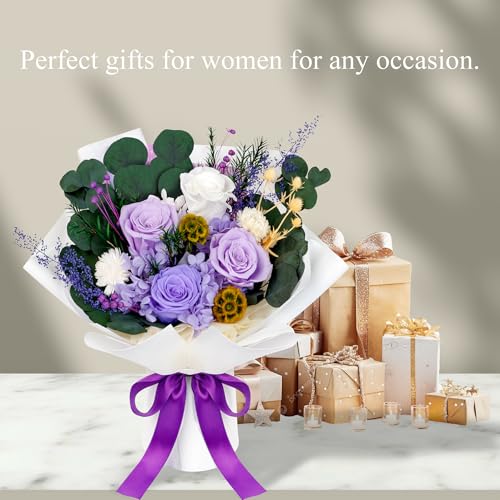Perfectione Roses 4 Roses Mixed Bouquet for Mother's Day, Flowers for Delivery, Preserved Flowers Birthday Gift for Women Mom Wife Grandma Her, Light Purple - color: Light Purple 4 Roses