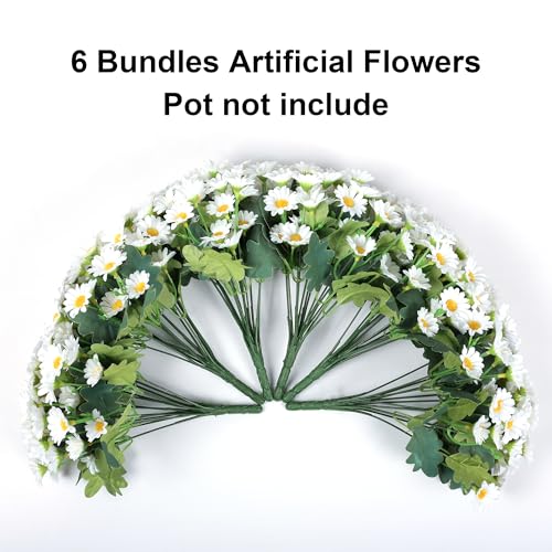 Daisy Artificial Flowers for Outdoors Decoration, 6 Bundles Fake Plants Flowers Bouquet White Faux Flowers for Outdoor Planter Look Real UV Resistant Silk Flowers for Outside Front Door Porch Patio - color: White