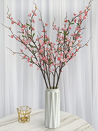 3PCS Artificial Peach Blossom Branches 37inch Long Stem Cherry Blossom Flowers Silk Cherry Blossom Branches for Wedding Office Party Hotel Yard Home Decor(pink) - color: Pink