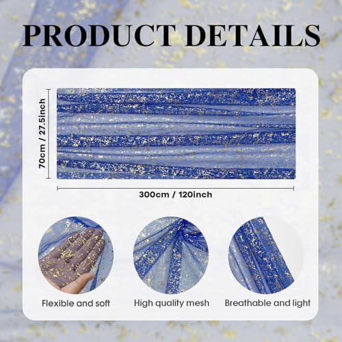 Artoid Mode Blue Gold Gauze Table Runner 120 Inch 10FT, Glitter Metallic Foil Sheer Dining Wedding Anniversary Holiday Table Decor for Home Party - color: Blue, size: 28" x 120"