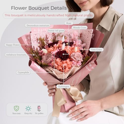 Large Preserved Roses Bouquet - Eternal Flowers Gift Box,Long-Lasting Real Roses,Flower gift box packaging,Birthday,Anniversary For Wife,Mom,Perfect for Valentine's Day,Mother's Day,Wedding (Red) - color: Red