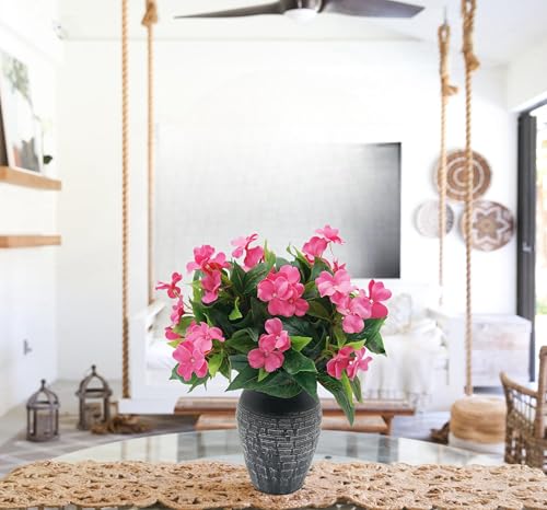FERIAL Artificial Impatiens Bouquet Faux Impatiens Bushes Rosered for Outdoors Pot Hanging Basket Porch Patio Lawn Garden Wedding Decoration - color: Rose Red