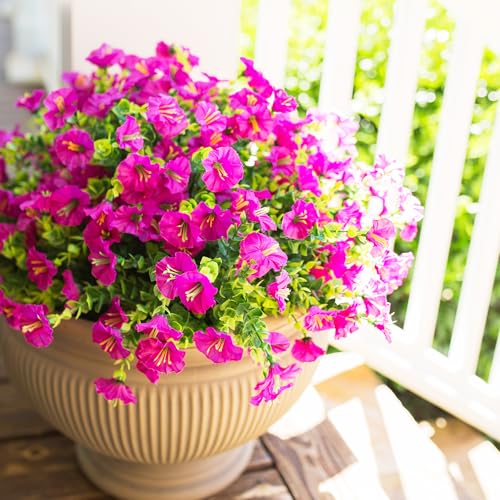 HyeFlora Artificial Flowers for Outdoors Fake Plants Outside Decoration, 12 Bundles Faux Fuchsia Morning Glory UV Resistant Look Real Silk Flowers for Outside Planter Front Door Porch Patio Yard Urn - color: Fuchsia