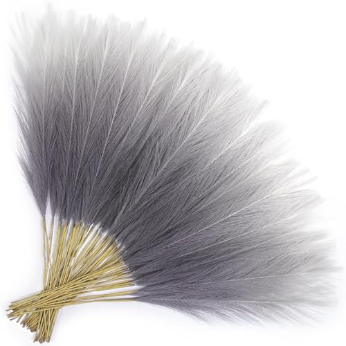 TORONTOKYO Gradient Grey Pampas Grass Decor, 50Pcs 21.6 inch Artificial Faux Pompas Grass Small Fluffy Arrangement for Wedding Boho Home Decor Vase Filler - color: Grey Gradient, size: 21.6inch-50Pcs