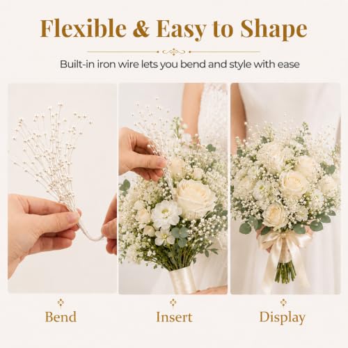 60 Pieces Pearl Stick Stems Bouquets, 4mm Bead String Garland Beaded Spray Filler Floral Arrangements Tree Picks Wedding Party Decoration, Mother's Day Flower Decor, Christmas Tree Picks (Ivory) - color: Ivory