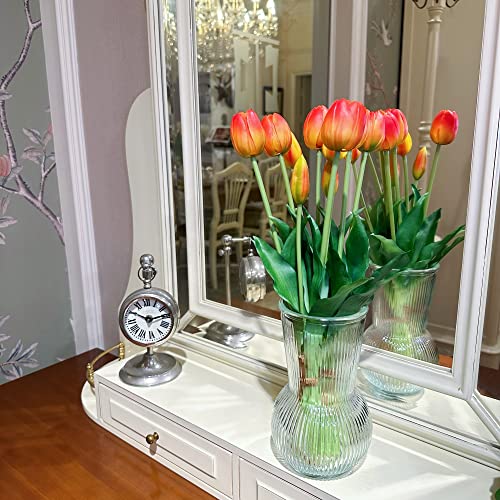 16-inch Premium Real Touch Fake Tulips, Artificial Flowers with Buds, Flexible Stem Easy to Shape, Faux Tulips (Vase not Included), 5-Pack Set of Sunset Orange - color: Sunset Orange