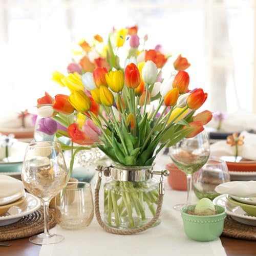 10 Pcs Fake Tulips Tulips Artificial Flowers Real Touch Fake Flowers Artificial Flower Bouquet for Home Table Party Wedding Decoration (Yellow) - color: Yellow
