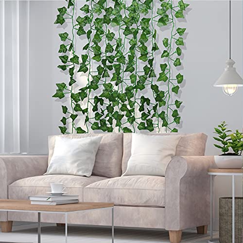 RECUTMS Fake Vines 24 Pack 173 FT Artificial Ivy Leaves Wall Decor Leaf Plants Greenery Garland Hanging Plant Vine Fake Leaf Vines for Room Garden Office Wedding Wall Decor - color: Green-24