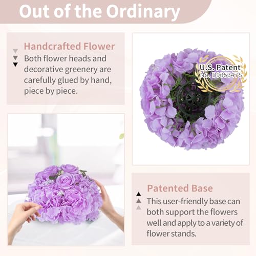 NUPTIO Flower Ball Arrangement Bouquet: 10 Pcs 11.8 inch Diameter Light Purple Rose Fake Flowers Balls for Wedding Centerpiece Decorations Artificial Flower Centerpieces for Tables - color: Light Purple, size: 11.8" Diam - 10 PCS