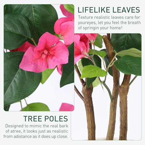 YEPDIN 39.4 inch Artificial Bougainvillea Tree，Faux Flowers Plants with White Decorative Planter,Fake Tree for Living Room,Porch, Garden, Indoors & Outdoors,M100