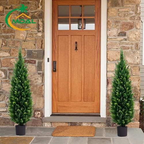 5ft Artificial Topiary Trees Beautiful Realistic Faux Cedar Pines UV Protection for Indoor Outdoor Front Porch Decorate (Christmas Tree*2) - size: 5ft