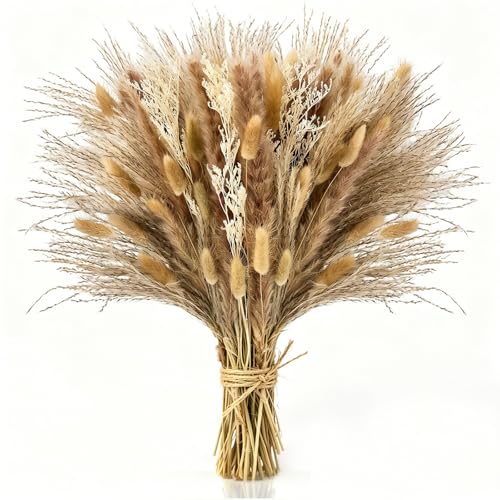 100 Pcs Pampas Grass Boho Decor, 17" Dried Flowers Bouquet for Vase, Crafts, Bohemian Wall Art, Western Home, Living Room, Bedroom, Fall Wedding Table & Rustic Farmhouse