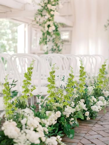 8PCS Long Stem Green Delphinium Artificial Flowers 33.5'' Fake Larkspur Flowers Faux Flower Stems for Tall Vase Home Wedding Garden Table Decor(Green) - color: Green