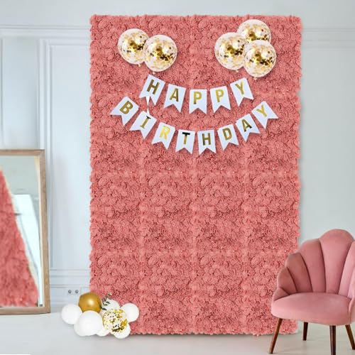 BLOSMON Artificial Flower Wall Panel - Set of 6 Dusty Pink Fake Silk Hydrangea Floral Backdrops (24 x 16 Inch) - Perfect for Wedding Party Baby Shower Decoration - color: Dusty Pink