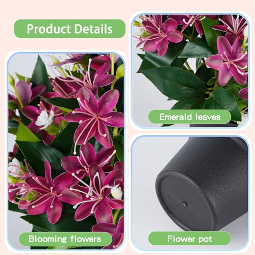 14'' Artificial Plants Fake Lily Flowers in Pot for Home Garden Indoor Outdoor Spring Summer Decorations (Red) - color: Red