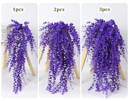 RECUTMS Artificial Hanging Plants Fake Plants Greenery Vines Aritificial Plants Eucalyptus Purple Leaves Hanging Vines Plant Colorful Outdoor Faux Vines Wall Decoration(Pure Purple) - color: Pure Purple, size: Hanging Plants