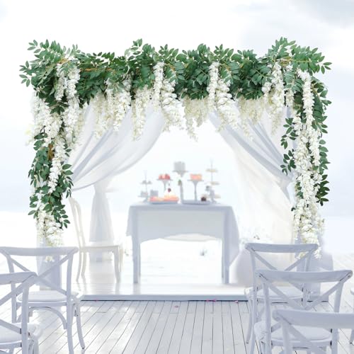 1pc/2pcs Encrypted Flower Vine Wisteria Artificial Flowers Garland,White Wisteria Hanging Flowers Flower Garland Decorations for Home Garden Outdoor Ceremony Wedding Arch Decoration (White, 1pc) - color: White, size: 1pc