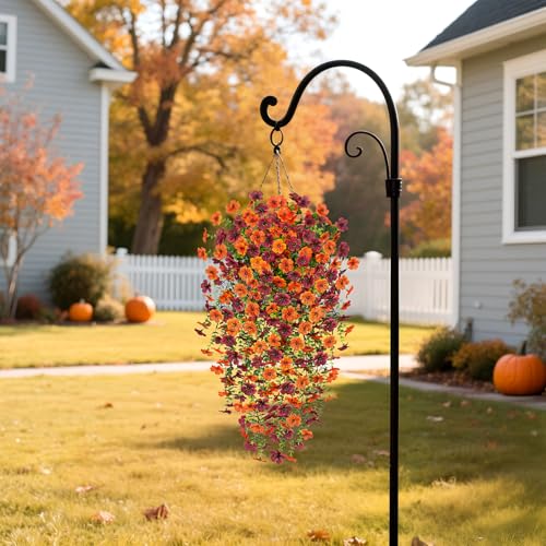 Ammyoo Artificial Hanging Flowers for Outdoors Fake Plants Decoration, 2 Packs Faux Silk Daisy Flower Realistic Outdoor Flowers UV Resistant Porch Patio Window Yard Indoor Spring Decor(Orange Brown) - color: Dorange Brown