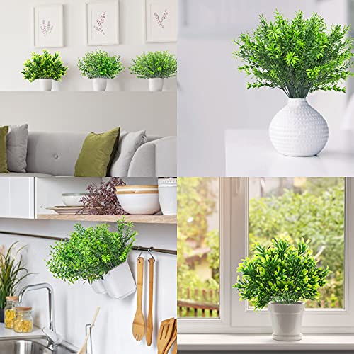 Ouddy Decor 6 Bundles Artificial Greenery Stems Mixed Fake Plastic Plants Eucalyptus Rosemary Faux Magnolia for Outdoor Indoor Garden Home Window Box Decor - color: Light Green