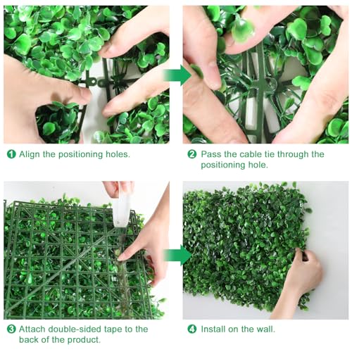 10 X 10 in Artificial Grass Wall Panel Backdrop,UV-Anti Greenery Boxwood PanelsEquipped with Double Sided Adhesive Tape, for Indoor Outdoor Grass Wall Backdrop