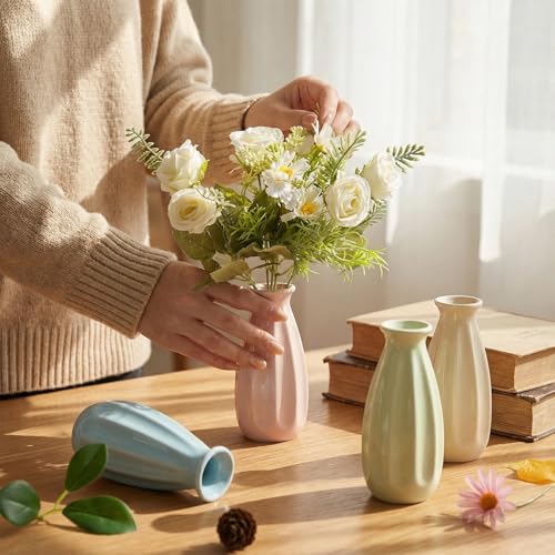 6-Pack Simple Vase Set for Flowers Plants, Small Cute Flower Vase for Modern Table Shelf Home Decor Wedding Boho Decor, Farmhouse - color: 6pc-stjh-pink