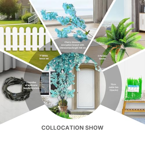 Artificial Cherry Blossom Trees - Fake Flower Background Walls with Simulated Branch and Rattan Design - for Indoor Ceiling Air Conditioning Pipe Ornamental(Blue) - color: Blue