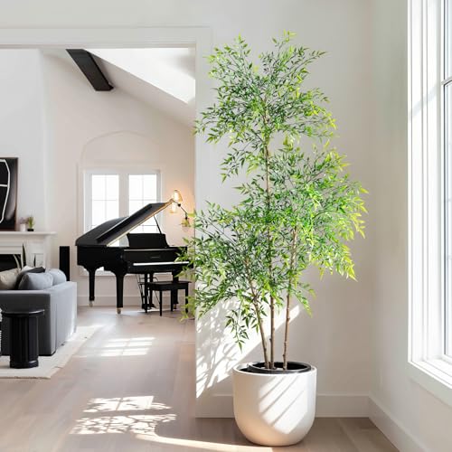 Large Fake Nandina Trees Plastic plantas Big Faux Bamboo Plant Indoor Outdoor Realistic Floor Plants Artificial Tree for Home Living Room Corner Office Patio Porch Bonsai Decor Housewarming Gift - color: Green, size: 5ft 7in