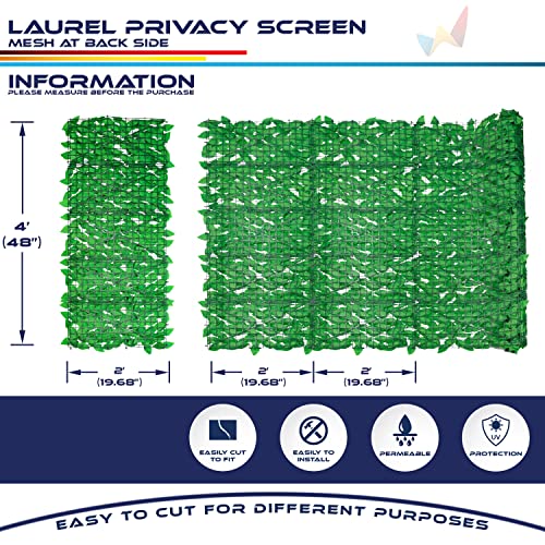 Windscreen4less 4'x12' Faux Leaf Privacy Fence Screen Artificial Laurel Leaves Fence Cover Wall Decoration for Patio Porch Deck Balcony Yard Indoor Outdoor (Light Green) - color: Laurel Leaf-Light Green, size: 4' x 12'
