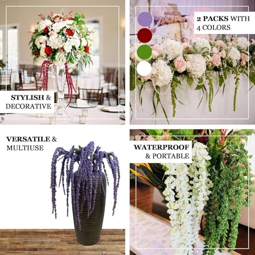 Efavormart Pack of 2 | 36-Inch Burgundy Amaranthus Artificial Flower Stems with Ivy Leaves, Realistic Cascading Faux Flowers for Wedding Arches and Tall Vases