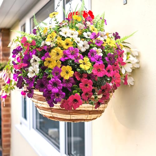 Artificial Fake Flowers for Outdoors,16 Bundles Artificial Plants Outdoor Faux Plants UV Resistant, Realistic Faux Silk Flower 6 Colors Spring Summer Decor for Porch Outside Planter Window Box - color: Redpurple-white, size: 16