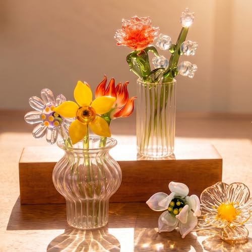 January Birth Month Glass Carnation Flower with Vase, Hand Blown Floral Gift for Mom Grandma Nana Mama, Mothers Day Birthday Christmas Anniversary Keepsake Desk Decor