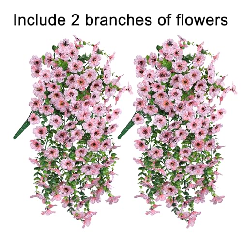 INSPRING Artificial Faux Outdoor Outside Flowers Plants, 2 PCS Fake Silk UV Resistant Look Real Pink Daisy Trailing Vines for Front Door Porch Planter Urn Patio Balcony Decoration - color: Pink