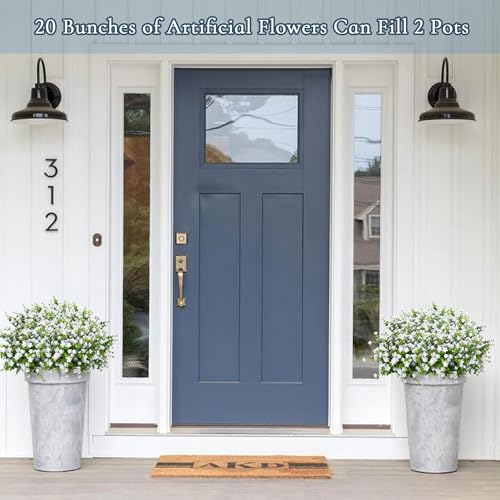 NETAP Outdoor Artificial Flowers UV Resistant, 20 Bundles Fake Realistic Floral Greenery Plants for Outside Porch, Window Boxes, Garden, Yard, Inside Home Table Decor, White - color: White