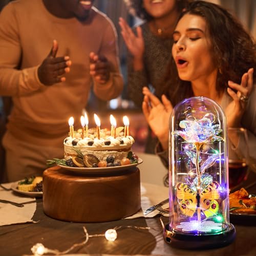 Mothers Day Rose Gifts for Mom Birthday Gift for Women, Rechargeable Galaxy Glass Rose in Glass Dome Colorful Crystal Flower Butterfly Mother's Day Flowers Gifts for Women Mom Wife Grandma Daughter - color: Usb-a Gold