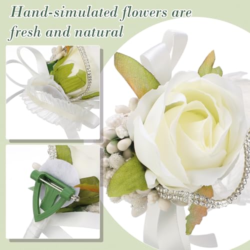 Geosar 20 Pcs Wedding White Corsage and Boutonniere Set Homecoming Artificial Corsage Wristlet and Boutonniere for Men Women Bride Bridesmaid Wedding Flowers Accessories Prom Suit Decorations - color: White