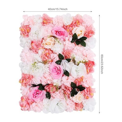DNYSYSJ Flower Wall 12PCS 23.62" x 15.75" x 0.79" Lifelike Pink Hydrangea Artificial Pink Rose Flowers Panel Silk Fabric Wall Mat - color: Pink and White, size: 12 pieces