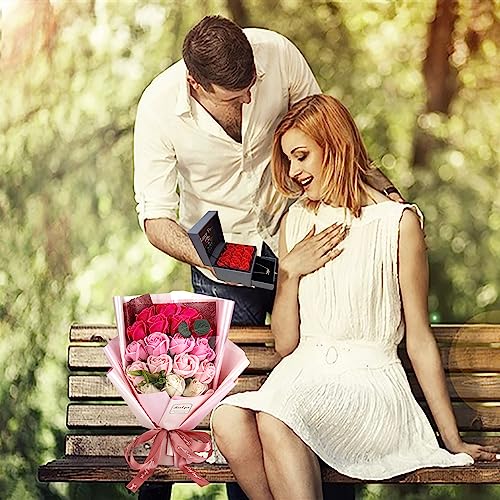 EIGHTOWN Roses Bouquet Artificial Flower - Preserved Red Flowers with Love Necklace for Her - Unique Gifts Valentine's Day, Mother's Day, Thanksgiving, Birthday, Anniversary… (Hotpink) - color: Hotpink
