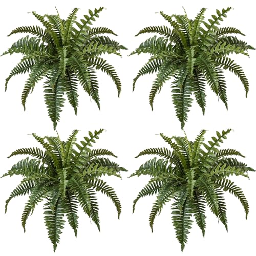 Muhanjia 27" Silky Artificial Boston Fern Bush,Set of 4, Fake Fern Large Hanging Plant That Look Real for Outdoors Home Decor,25Branches. (27" 4Pcs25Fronds) - color: 27"4pcs25fronds-green