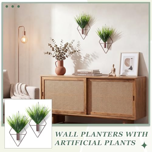 Canlierr 4 Pcs Wall Decor Hanging Planters with Artificial Plants Metal Hanging Vase Indoor Plants Modern Boho Wall Art for Bathroom Bedroom Living Room Decor (Aquatic Plant,Bronze) - color: Bronze, size: Aquatic Plant