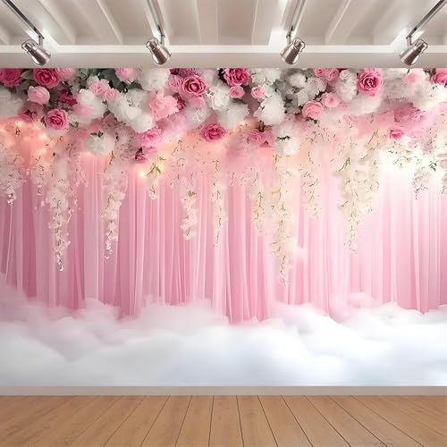 Romantic Pink and White Roses Wisteria Bridal Shower Photo Studio Backdrop Pink Wall Girls Woman Birthday Party Tea Party Baby Shower Anniversary Photography Background (D, 9 * 6feet) - color: D, size: 9*6feet
