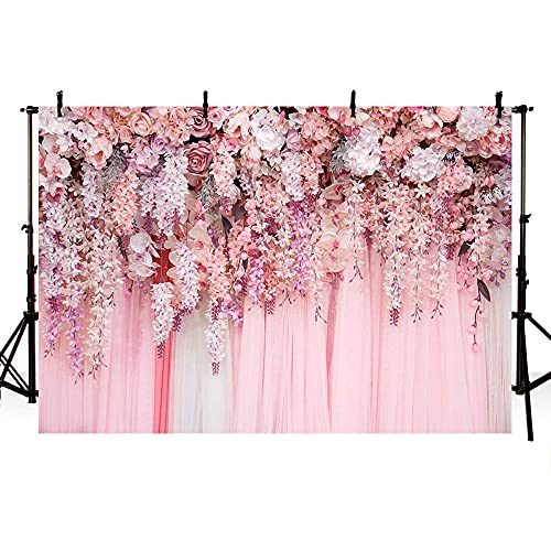 10x7ft Pink Floral Wall Backdrop Girls Rose Bridal Shower Wedding Anniversary Flowers Baby Girl Baby Shower Party Decorations Photography Background Photo Shoot Props - size: 10x7ft