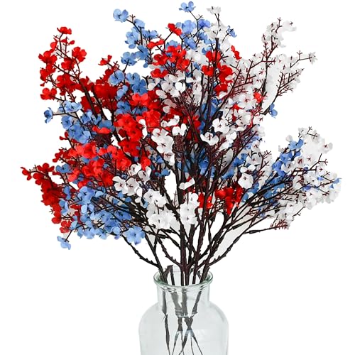 ONLY ART Red White Blue Silk Baby’s Breath Flowers – 6 Bundles, 18.7" Faux Florals with Flexible Stems for New Year and Valentine's Day Elegant Home, Wedding & Event Décor - color: Red White Blue