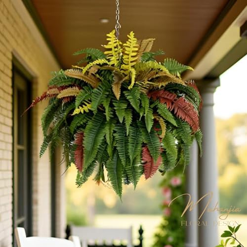 Muhanjia 50” Silky Artificial Boston Fern, 128 Fronds Large Hanging Plants for Outside Planter,Bush Floor Plants Large for Home Decor Porch Patio Garden Indoor Outdoor (128Fronds1Pcs) - color: 128fronds1pcs