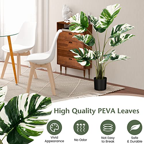 Goplus 4ft Artificial Monstera Deliciosa Plant, 2 Pack Tall Fake Tropical Palm Tree in Pot with 10 Decorative Split Leaves, Faux Swiss Cheese Plant for Floor Home Office Living Room Decor