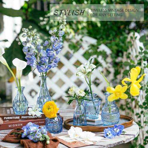 SUPMIND 16pcs Glass Bud Vase Set, Small Blue Flower Vases for Centerpieces in Bulk, Mini Vintage Vase for Wedding, Home Decor, Table Decoration - color: Blue