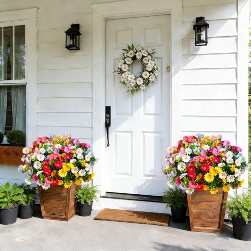 24Pcs Artificial Flowers for Outdoors UV Resistant，Colorful Daisy Fake Flowers Bouquet Weatheroof Faux Flowers for Outdoor Planter Real Touch Silk Flowers for Front Door Garden Proch Patio - color: Mixed, size: 24Pcs